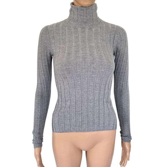 Acne Studios Corin Ribbed Merino Wool Turtleneck Minimalist Slim Fit XS Gray - Picture 2 of 6